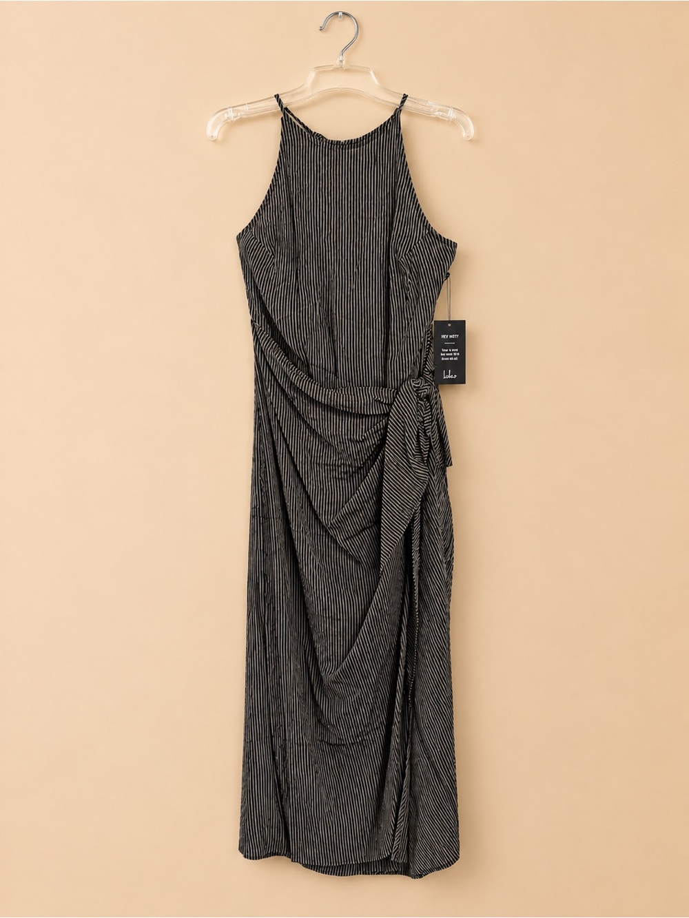 Lulus Sleeveless Striped Cutout Faux Wrap Midi Dress M NWT